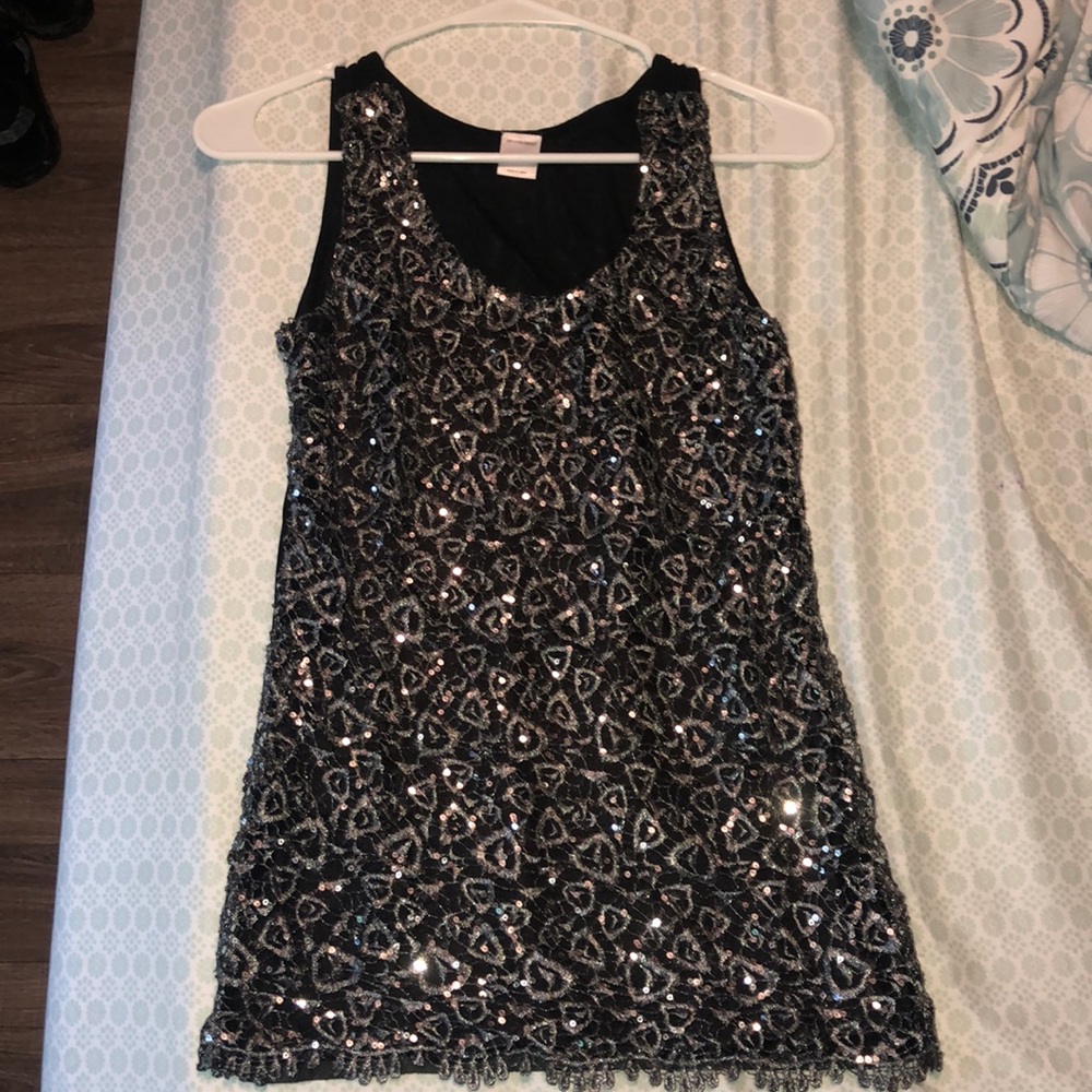 sequin tank top with mesh back